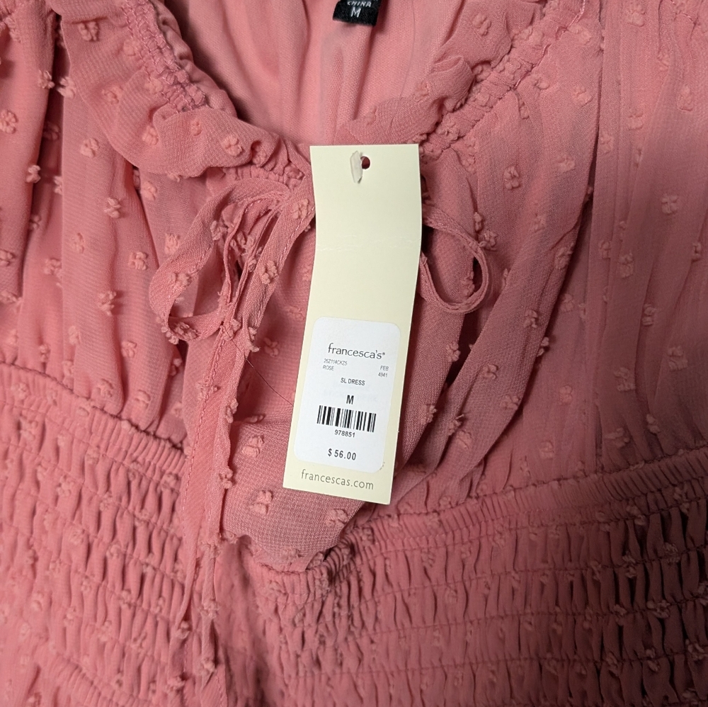 Trixxi  |Dusty Rose Smocked Fit & Flare Mini Dress Ruffle Hem | Size M | NWT - Picture 2 of 7
